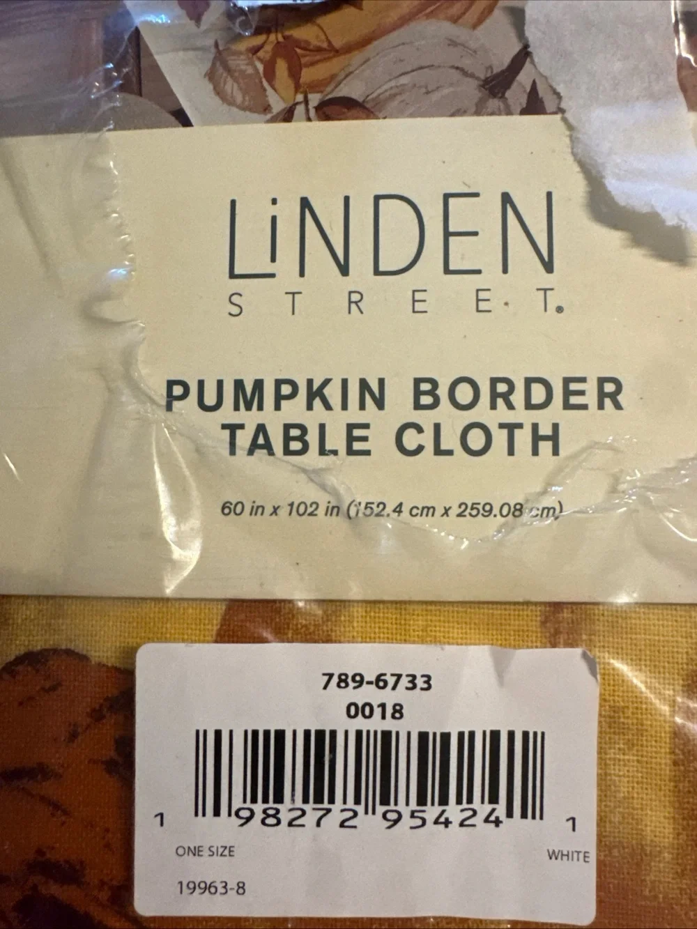Pumpkin Border Table Cloth - White with Autumn Orange Leaves